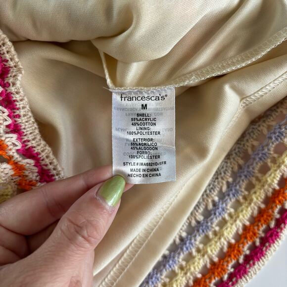 Francesca’s Alethea Multicolor Stripe Crochet Boho Mini Dress Cover Up Medium - Picture 7 of 9